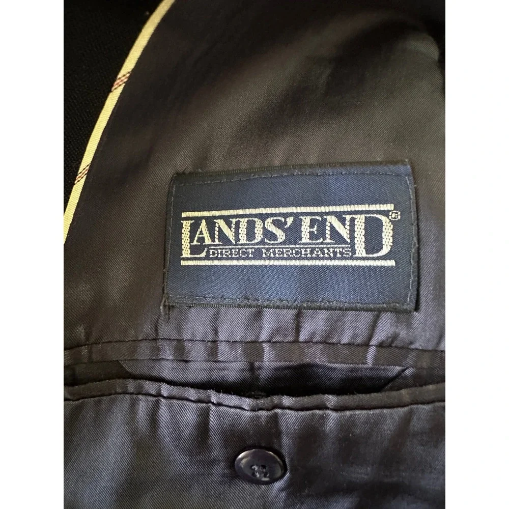 Lands End Mens 40R Navy Blue 100% Wool Blazer Gold Crest Button Sport Coat 40 R